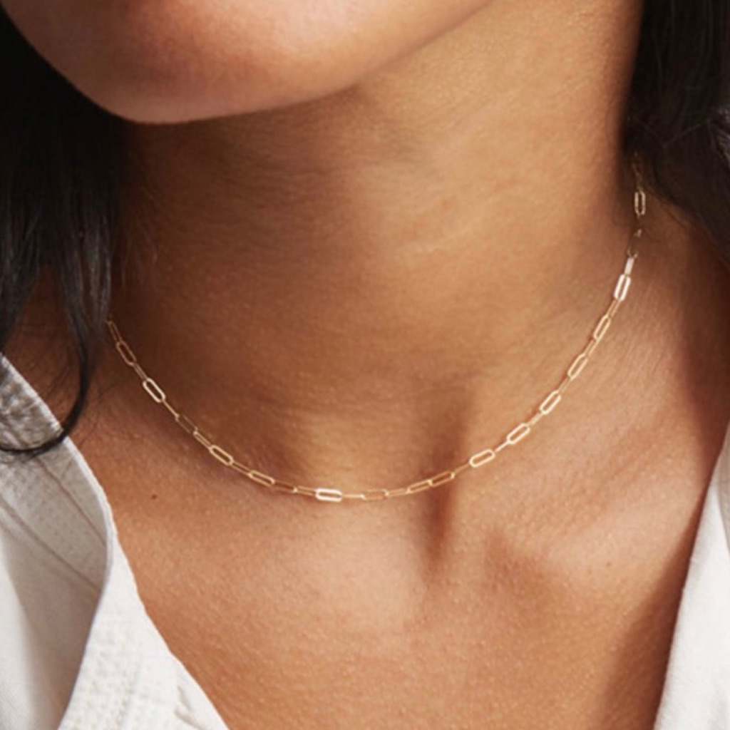 New 14k Gold Plated 9.25 Sterling Silver Paper Clip Link Chain Necklace